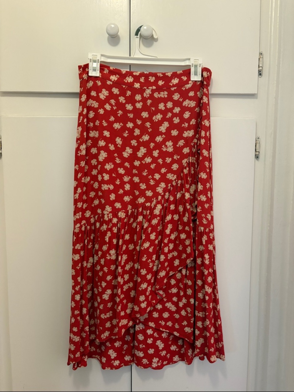 Madewell Red Floral High-Low Midi Skirt